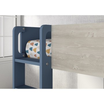 Cameretta con letto a castello con letto estraibile colore bianco consumato e azzurro reversibile