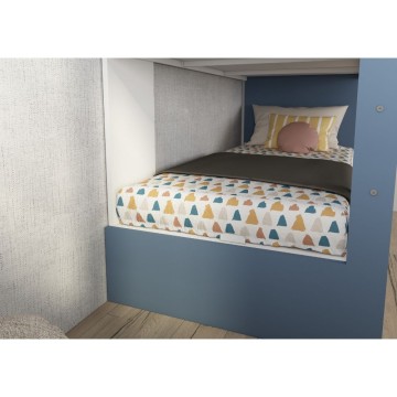 Cameretta con letto a castello con letto estraibile colore bianco consumato e azzurro reversibile