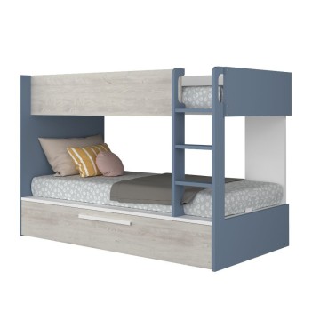 Cameretta con letto a castello con letto estraibile colore bianco consumato e azzurro reversibile