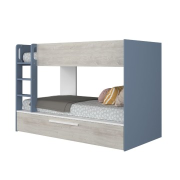 Cameretta con letto a castello con letto estraibile colore bianco consumato e azzurro reversibile