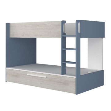 Cameretta con letto a castello con letto estraibile colore bianco consumato e azzurro reversibile