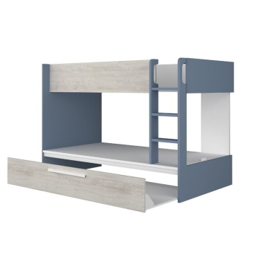 Cameretta con letto a castello con letto estraibile colore bianco consumato e azzurro reversibile