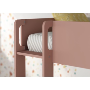 Cameretta con letto a castello con cassettoni e armadio colore rovere e rosa antico