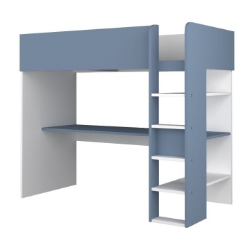 Cameretta 2276 con letto a soppalco con scrivania sottostante colore bianco e azzurro