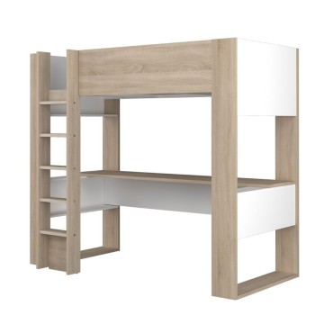 Cameretta 1652 con letto a soppalco e scrivania sottostante colore bianco e rovere