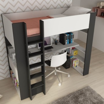 Cameretta con letto a soppalco e scrivania sottostante colore bianco e antracite