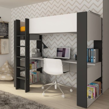 Cameretta con letto a soppalco e scrivania sottostante colore bianco e antracite