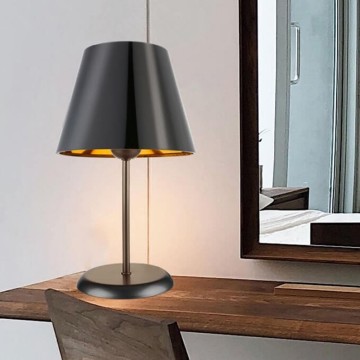 Lampada da tavolo Verda ASZ1212 in metallo e paralume tessuto nero