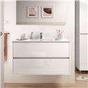 Mobile bagno sospeso Claros100 bianco laccato lucido con lavabo 2 cassetti 100x45x56h