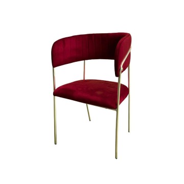 Sedia Key tessuto rosso scuro e struttura oro