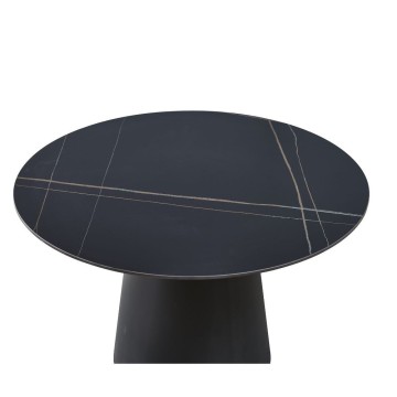 Tavolo rotondo Lauren in ceramica colore nero con venature oro
