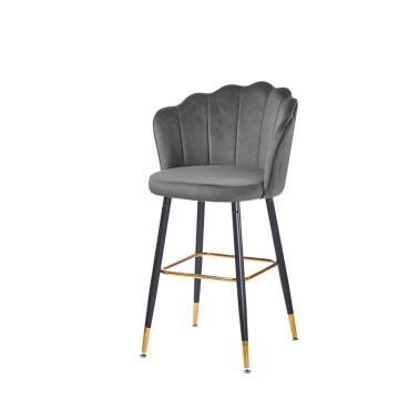 Sgabello in velluto colore grigio con terminali dorati - Estro