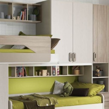 Cameretta soppalco con 3 letti color verde e brown - Milly