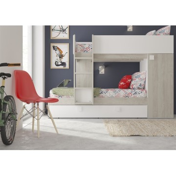 Letto a castello Climb bianco con letto estraibile e armadio