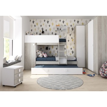 Letto a castello Climb bianco con letto estraibile e armadio