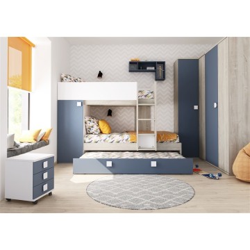 Letto a castello Climb per due bambini con letto estraibile e armadio