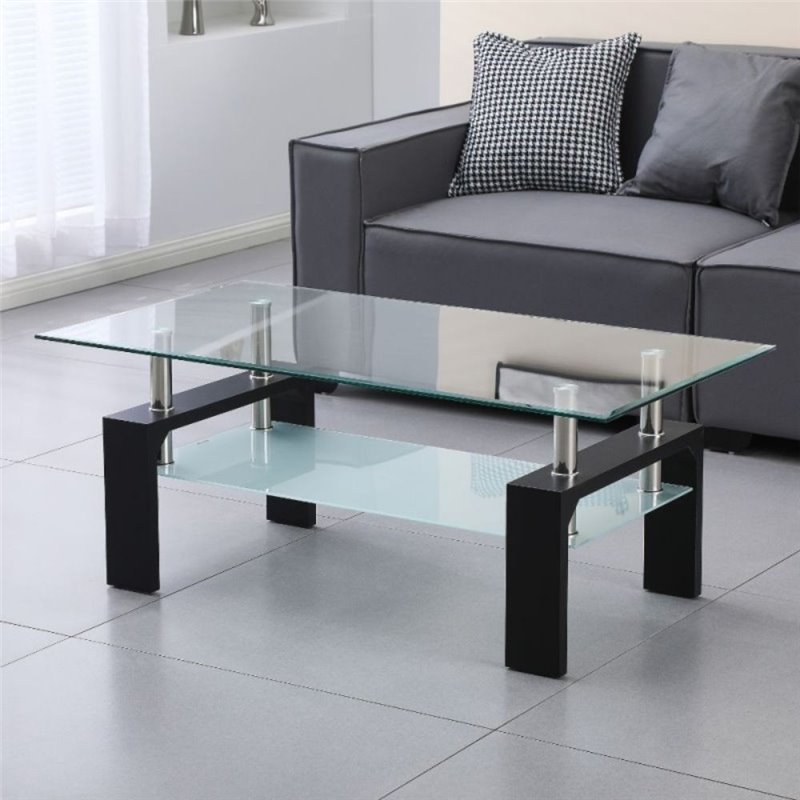 Tavolino da salotto 110x60 cm colore nero con due ripiani in vetro - Titania