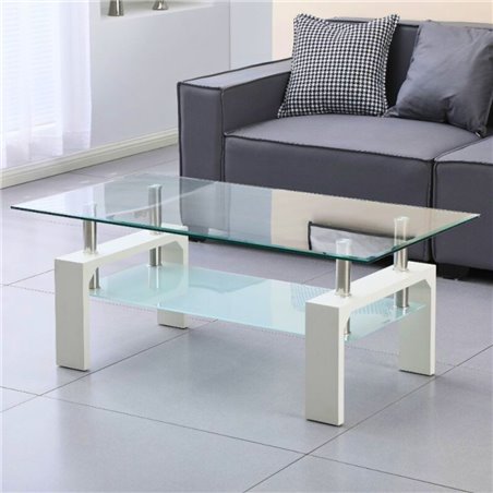 Tavolino bianco con due ripiani in vetro Titania 110x60x44h