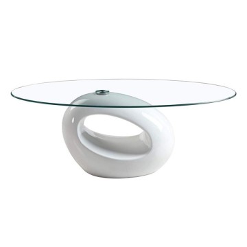 Tavolino da salotto con piano in vetro ovale e struttura bianco lucido 115x65x40 Miranda