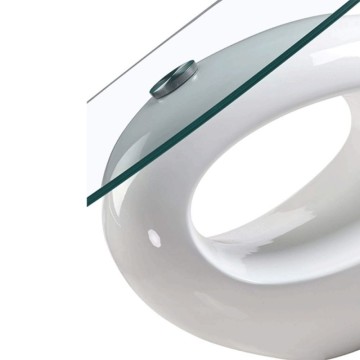 Tavolino da salotto con piano in vetro ovale e struttura bianco lucido 115x65x40 Miranda