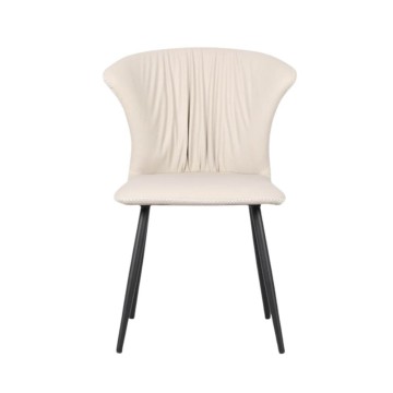 Sedia con gambe in metallo nero e schienale avvolgente beige Core