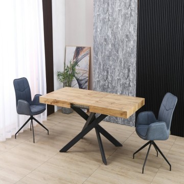 Tavolo rettangolare allungabile piano rovere e base nera Belinda 160x90x75