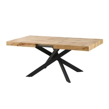 Tavolo rettangolare allungabile piano rovere e base nera Belinda 160x90x75