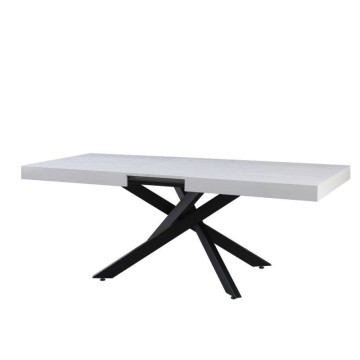 Tavolo rettangolare allungabile piano bianco e base nera Belinda 160x90x75