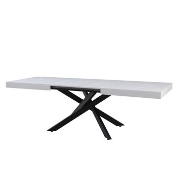 Tavolo rettangolare allungabile piano bianco e base nera Belinda 160x90x75