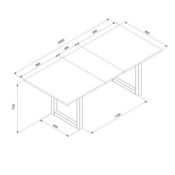 Tavolo rettangolare allungabile piano color legno e gambe antracite Austin80A 160x90x75