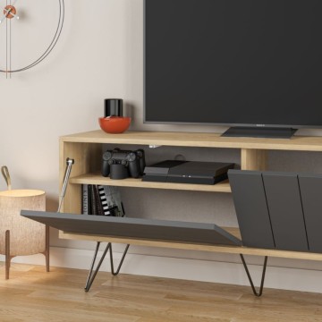 Porta TV rovere antracite con due ante a ribalta Piccadilly 139x36x57