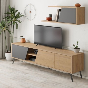 Porta TV rovere antracite Fiona 180X35,6X48 con mensola a parete