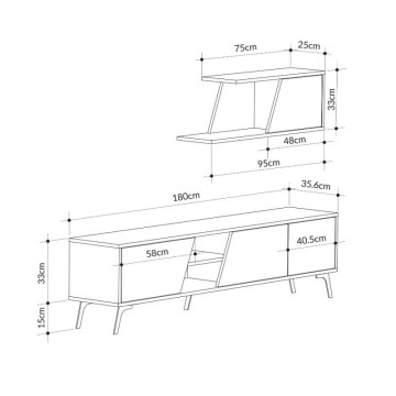 Porta TV rovere antracite Fiona 180X35,6X48 con mensola a parete