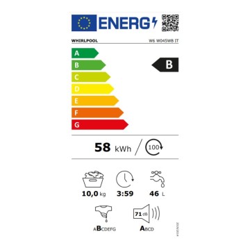 Lavatrice 10kg funzione vapore Whirpool W6W045WBIT classe B