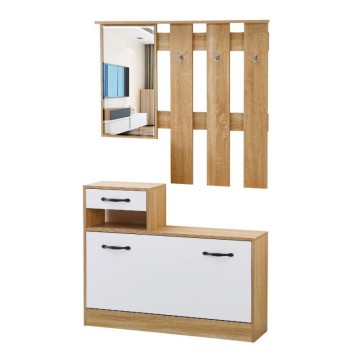 Mobile ingresso con specchio Rudolf XL rovere bianco lucido