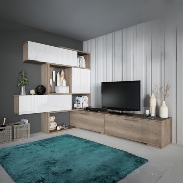 Parete attrezzata lineare o angolare reversibile 8016 rovere e bianco