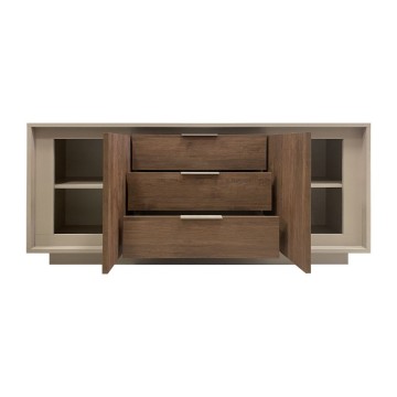 Madia 2 ante e 3 cassetti cashmere e noce mercure Open 180x50x80h