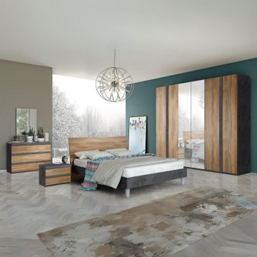 Letto matrimoniale in legno noce dark e antracite Borghese
