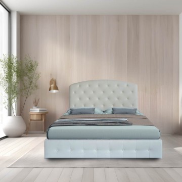 Letto matrimoniale con contenitore e testiera curva colore bianco - Jebe