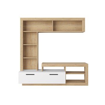 Parete attrezzata 171 cm in legno con anta e vani a giorno colore rovere e bianco - Leo
