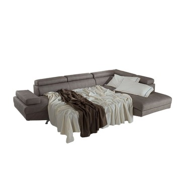 Divano angolare destro Julie Barrel90 con letto estraibile grigio chiaro 297x206x79