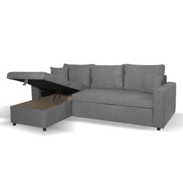Divano letto con penisola reversibile e contenitore grigio - Golf