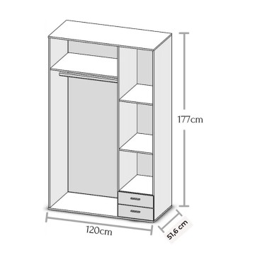 Armadio 3 ante e 2 cassetti bianco Seba3 120x51,6x177h