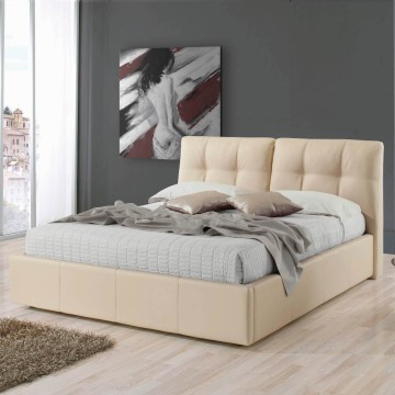 Letto matrimoniale con contenitore e testiera colore crema - Melia