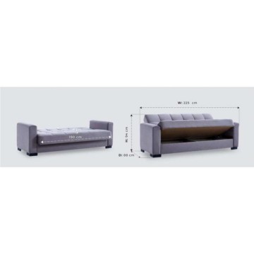 Divano 3 posti funzione letto contenitore NewMalpensa in tessuto verde oliva 225x88x94h