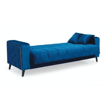 Divano 3 posti braccioli trapuntati con funzione letto e contenitore Columbia vellutino blu 225x84x85h