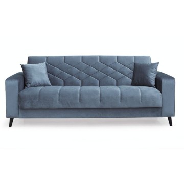 Divano 3 posti braccioli trapuntati con funzione letto e contenitore Columbia vellutino grigio 225x84x85h