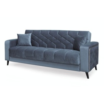 Divano 3 posti braccioli trapuntati con funzione letto e contenitore Columbia vellutino grigio 225x84x85h