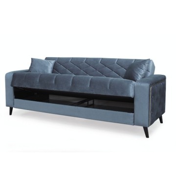Divano 3 posti braccioli trapuntati con funzione letto e contenitore Columbia vellutino grigio 225x84x85h