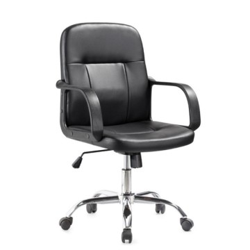 Poltrona da ufficio PC116P in ecopelle nera e base cromata con ruote